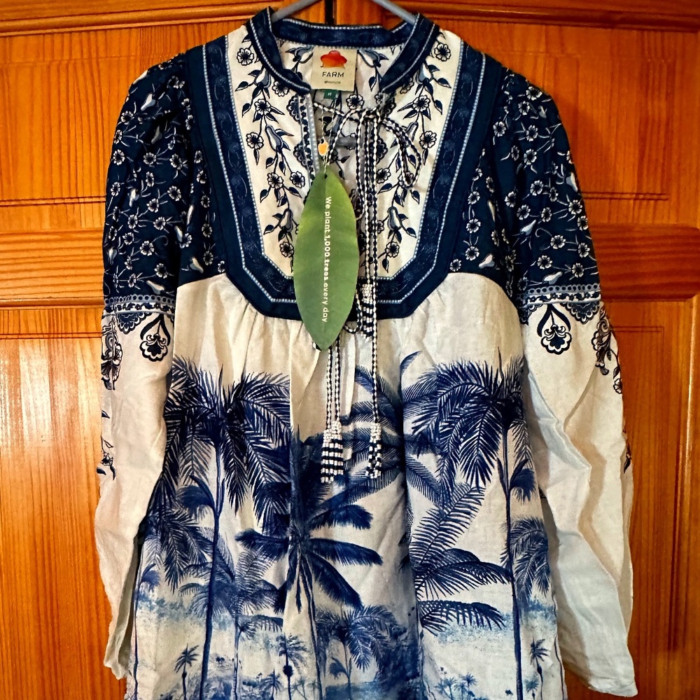 FARM RIO  dress- Size medium topical Royal blue and white